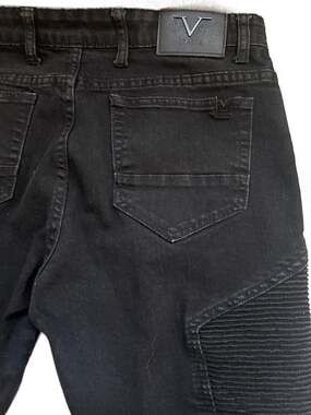 V1969 Italia Black Moto Biker Denim Jean Shorts Size 32